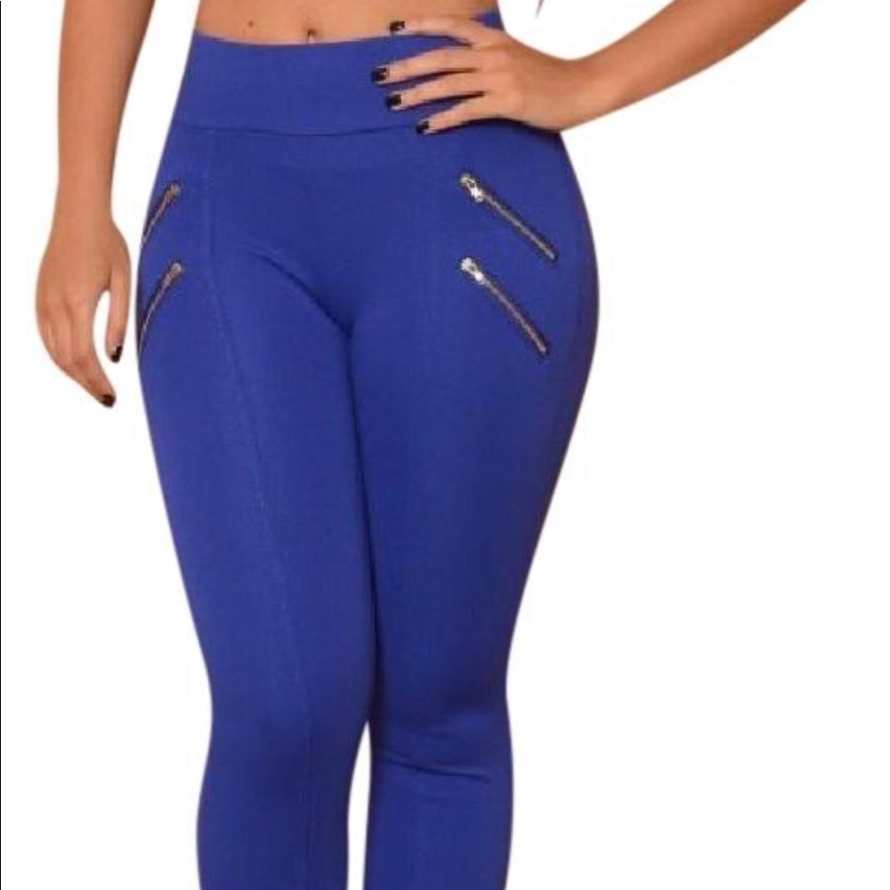 Royal Blue Ponte Skinny Pants w/ Zipper Detail